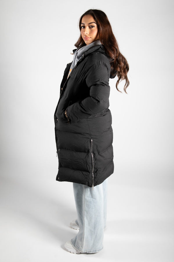 Black Hooded Maxi Puffer Coat
