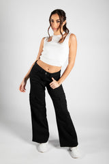 White Knitted Cut Out Crop Vest
