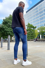 Mid Blue Wash Super Skinny Ripped Jeans