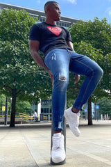 Mid Blue Wash Super Skinny Ripped Jeans