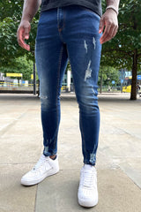 Mid Blue Wash Super Skinny Ripped Jeans