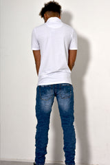 Men Mid Denim Knee Ripped Skinny Jeans