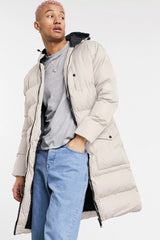 Mens Stone Longline Hooded Puffer Coat