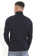 Mens Navy Turtle Neck Fine Knit Jumper