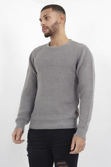 Mens Grey Long Sleeve Casual Crew Neck Knitted Jumper