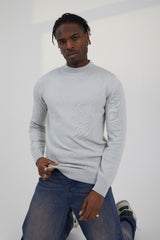 Ecru Marl Mens Turtle Neck Fine Knit Jumper 