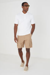 White Mens Lace Textured Buttons Polo Shirt