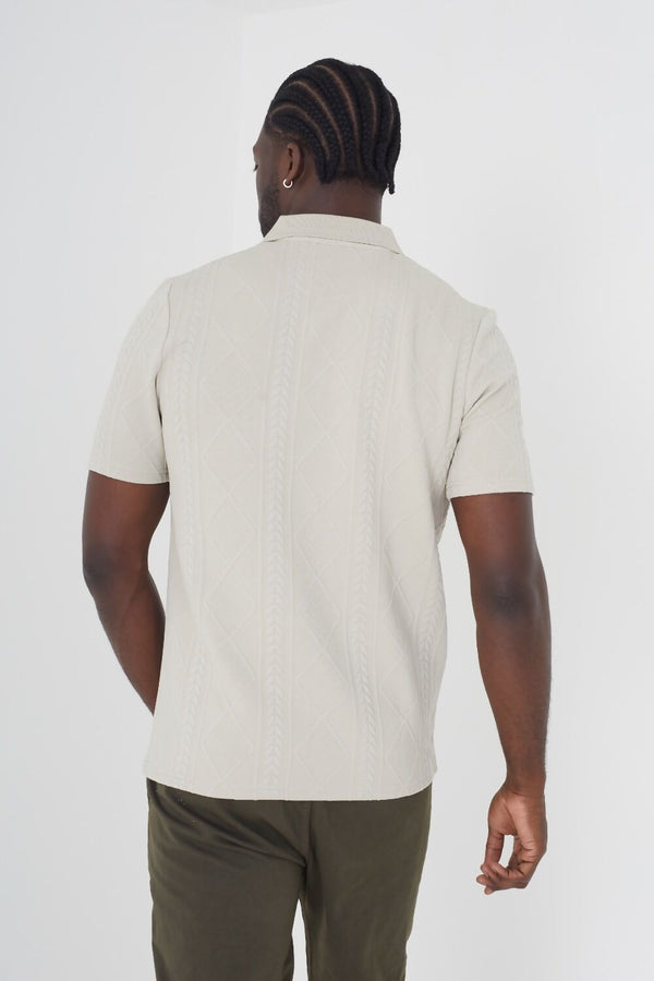 Stone Mens Lace Textured Buttons Polo Shirt