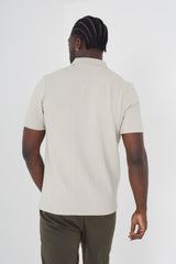 Stone Mens Lace Textured Buttons Polo Shirt