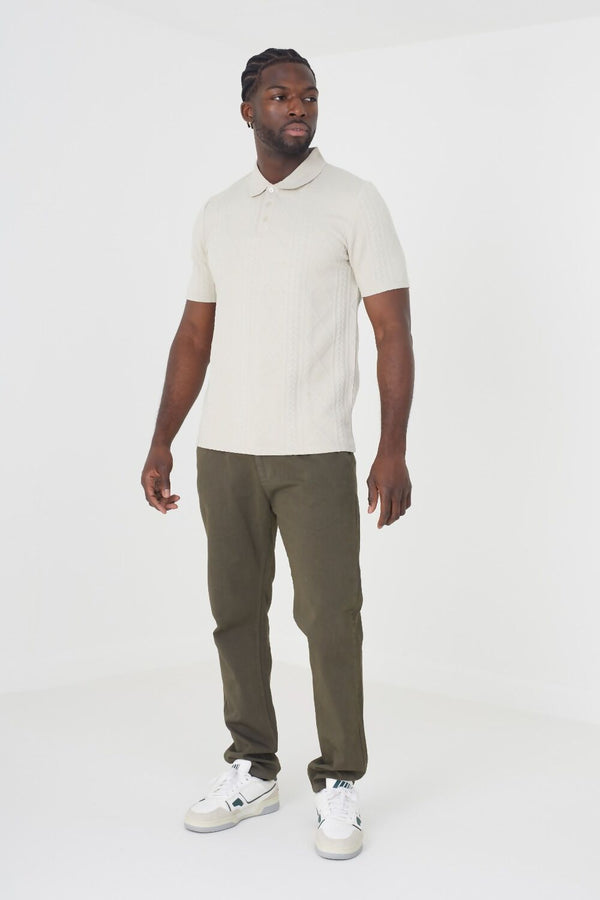 Stone Mens Lace Textured Buttons Polo Shirt