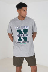 Mens Grey Oversized Round Neck Las Vegas Nevada T-shirt