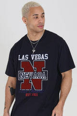 Mens Navy Oversized Round Neck Las Vegas Nevada T-shirt