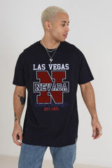 Mens Navy Oversized Round Neck Las Vegas Nevada T-shirt