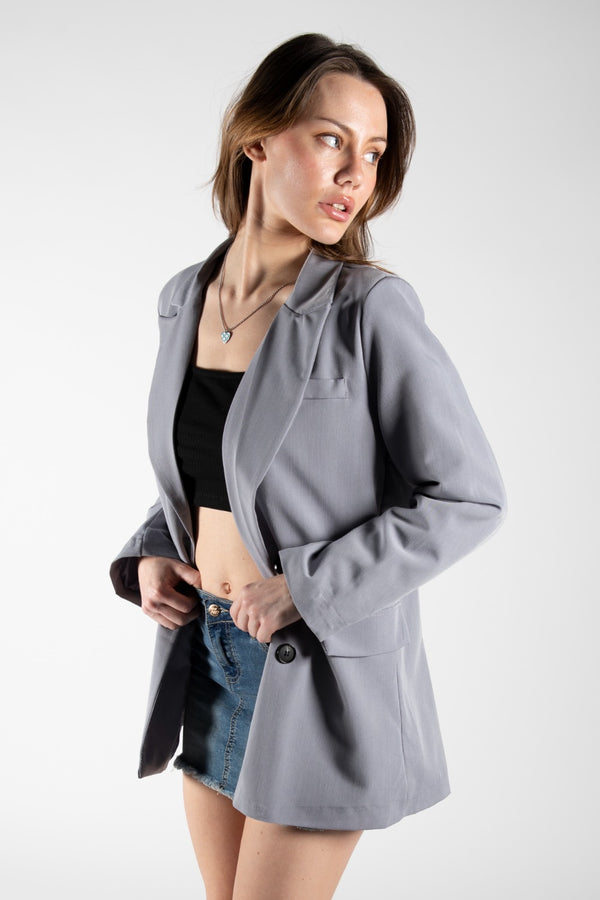 Grey Oversized Double Breasted Lightweight Blazer 