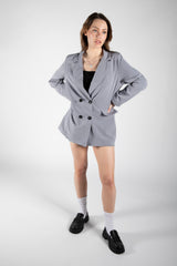 Grey Oversized Double Breasted Lightweight Blazer 