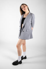 Grey Oversized Double Breasted Lightweight Blazer 