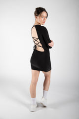 Black Slinky Lace Up Back Bodycon Dress