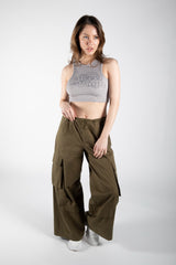 Grey Graphic Cropped High Neck Ribbed Tank Top