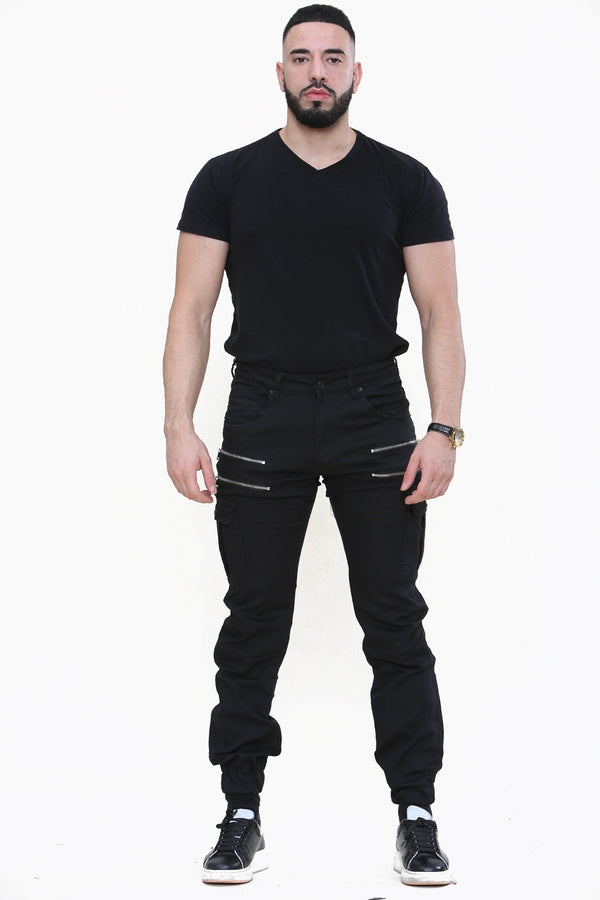 Mens Black Slim Fit Cargo Joggers 