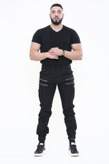 Mens Black Slim Fit Cargo Joggers 