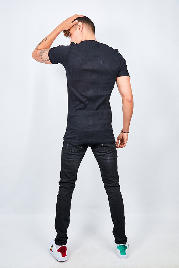 Mens Black Ribbed Detail T-Shirt
