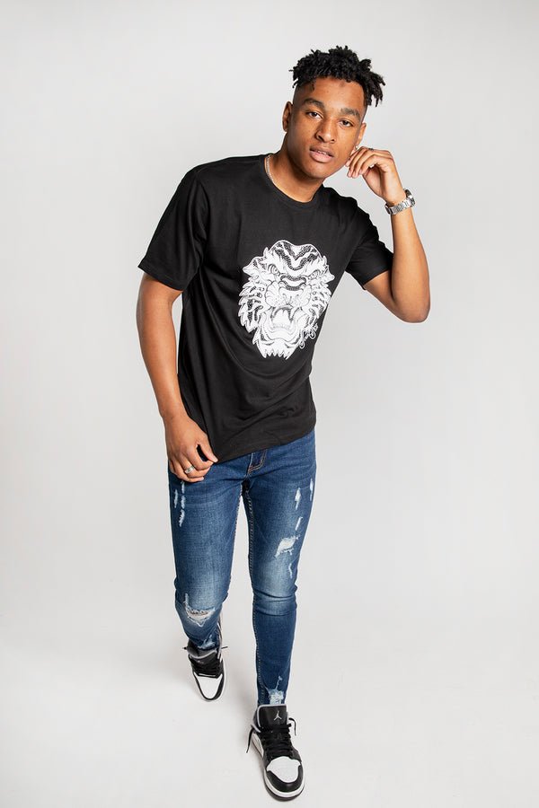 Mens Black Tiger Head Graphic T-Shirt