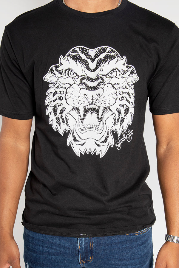 Mens Black Tiger Head Graphic T-Shirt