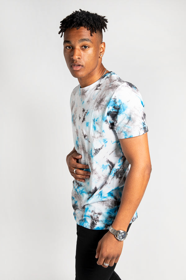Mens Blue Black and White Tie Dye T-Shirt