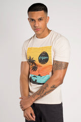 Mens Ecru Beach Printed T-Shirt