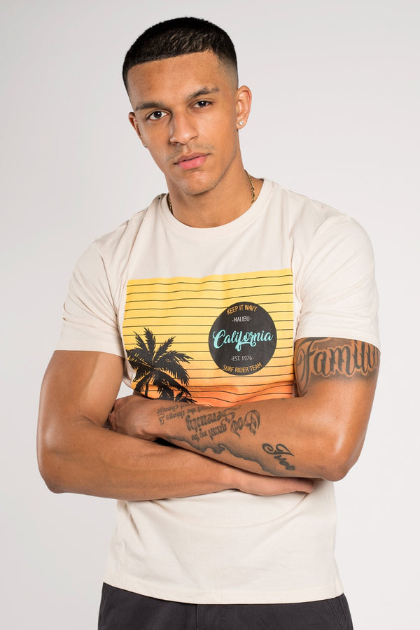 Mens Ecru Beach Printed T-Shirt