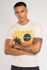 Mens Ecru Beach Printed T-Shirt
