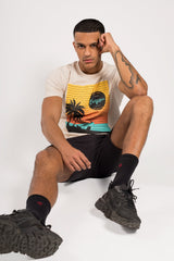 Mens Ecru Beach Printed T-Shirt