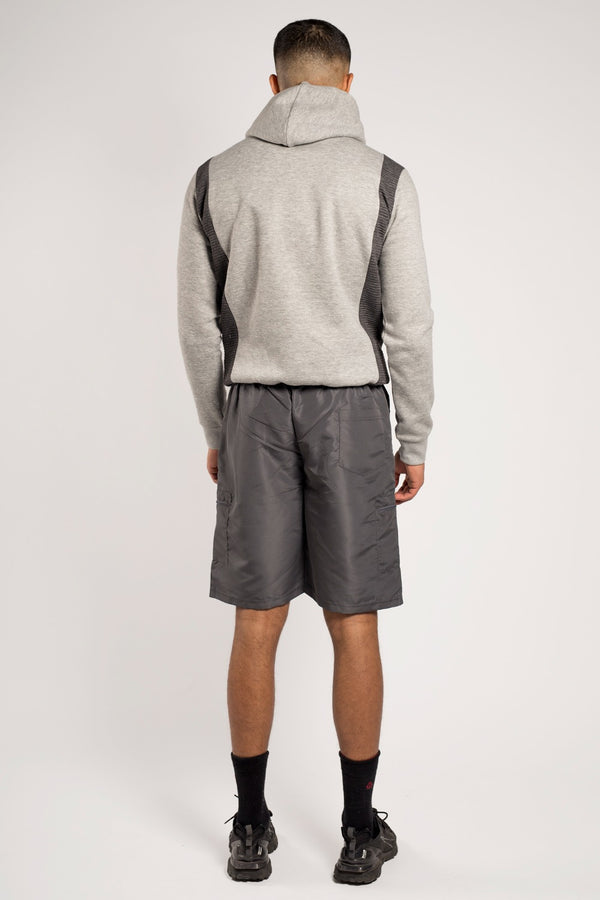 Mens Grey And Charcoal Colourblock Hooded Short Set