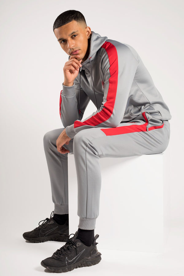 Mens Grey And Red Striped Tracksuit