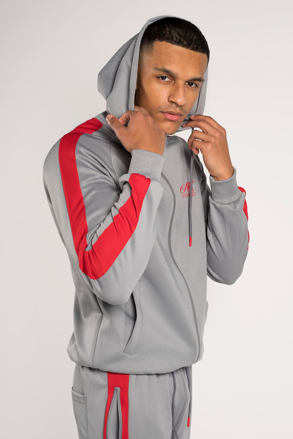 Mens Grey And Red Striped Tracksuit