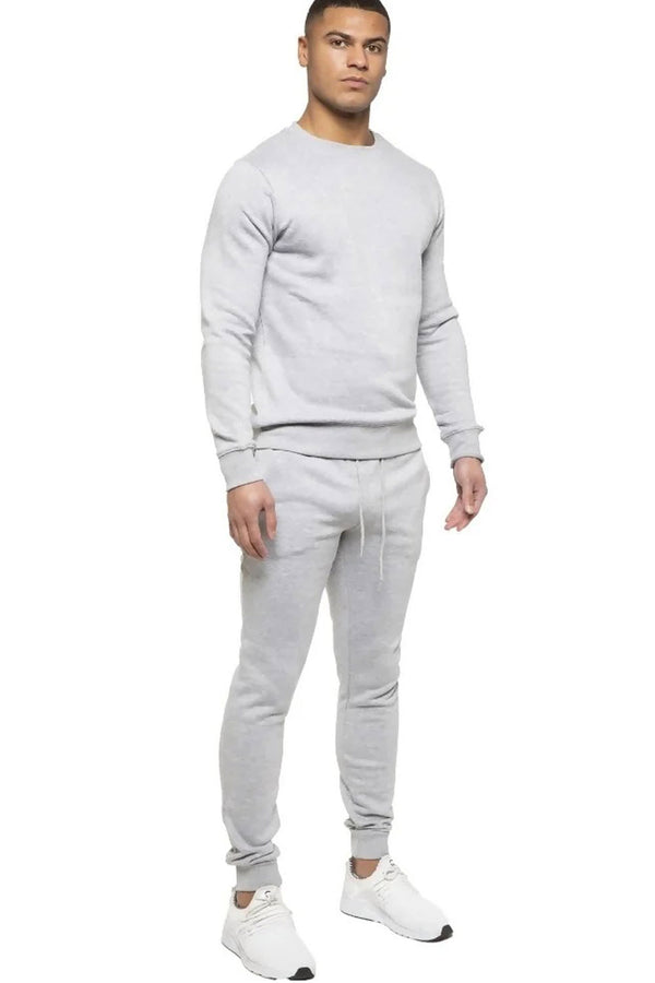 Mens Grey Fleece Basic Crew Neck Tracksuit