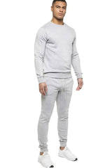 Mens Grey Fleece Basic Crew Neck Tracksuit