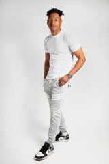 Mens Grey Marl Striped Joggers