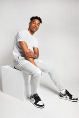 Mens Grey Marl Striped Joggers