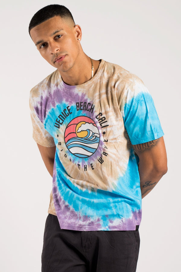 Mens Multi Beach Print Oversized Tie Dye T-Shirt