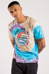 Mens Multi Beach Print Oversized Tie Dye T-Shirt