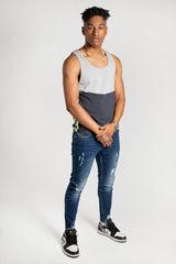 Mens Navy Colourblock Side Striped Vest