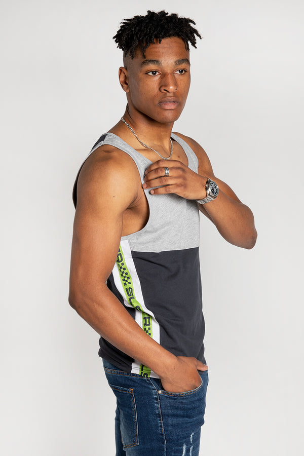 Mens Navy Colourblock Side Striped Vest