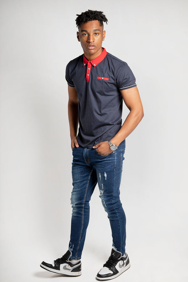 Mens Navy Contrast Collar Polo Shirt