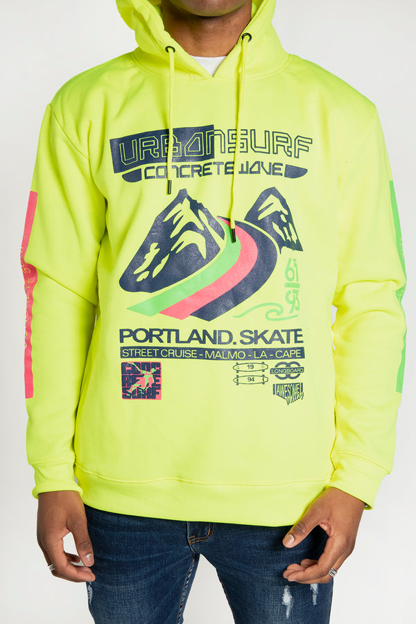 Mens Neon Yellow Urban Surf Hoodie
