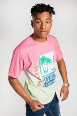 Mens Pink And Green Graphic T-Shirt