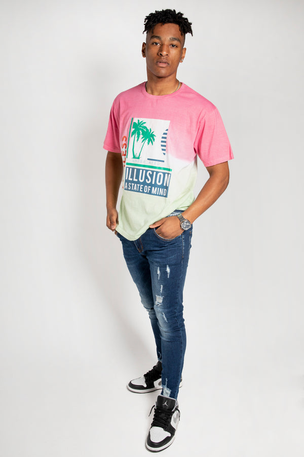 Mens Pink And Green Graphic T-Shirt