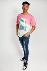 Mens Pink And Green Graphic T-Shirt