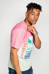 Mens Pink And Green Graphic T-Shirt