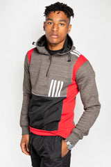 Mens Red And Black Colourblock Hooded Short Set